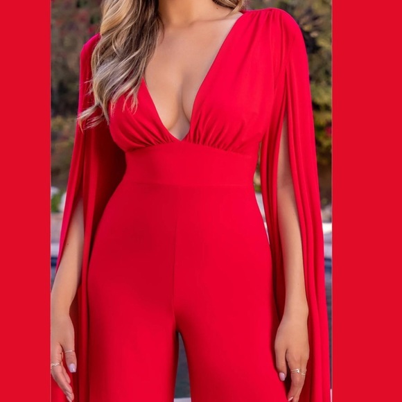 Club L London Red Plunge Front Cape Jumpsuit Size 4 NWT - Picture 9 of 10
